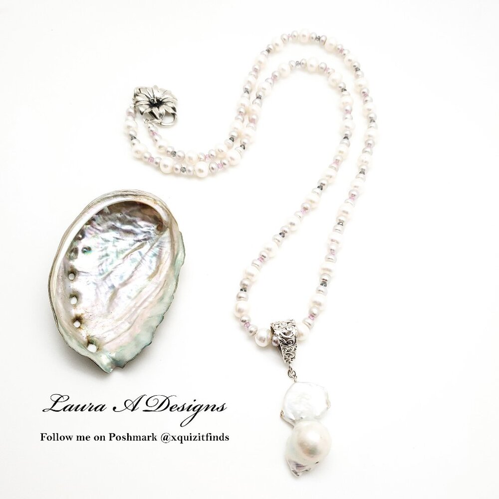 Handcrafted Baroque Pearl, Sapphire and Sterling Silver Necklace